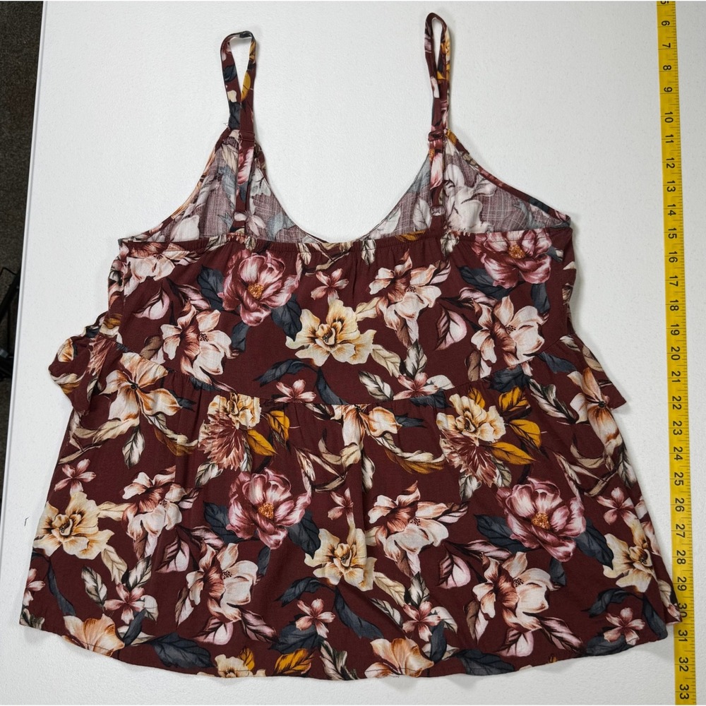 Torrid‎ Floral Babydoll Cami Women L/12 Burgundy Wine Peplum Sleeveless Top - Picture 2 of 8